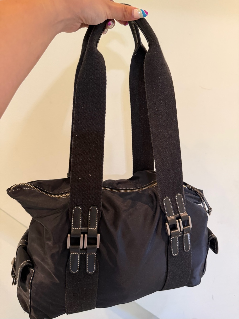 Lauren Ralph Lauren Black Nylon Shoulder Bag with Wide Straps
